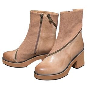 Antelope U12 Illeana leather thick heel platform ankle boot tan boho chic 38